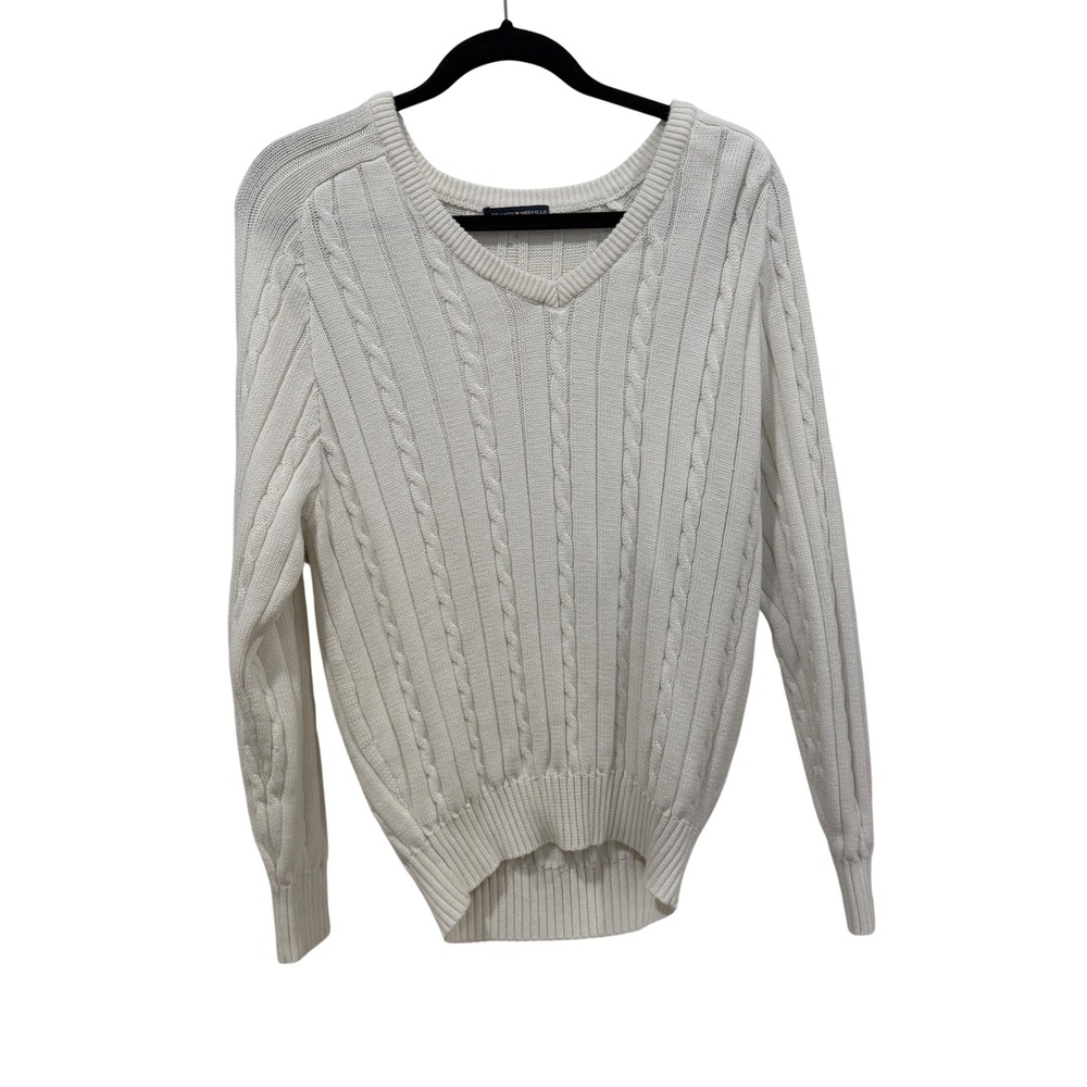 Brandy Melville Cream White Cable‎ Knit V-Neck Sweater MNJ201 One Size